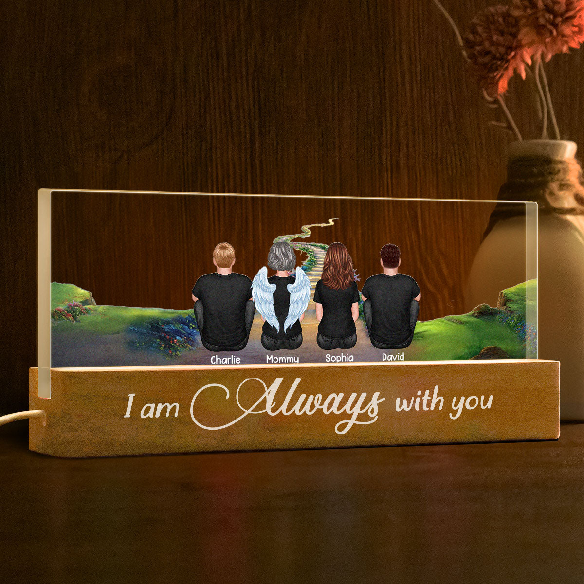 Family Sitting Stairway To Heaven Personalized Acrylic Block LED Night Light