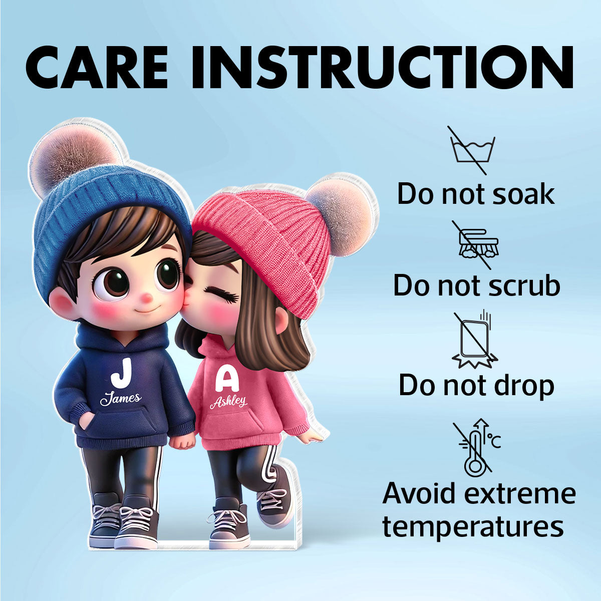 3D Effect Cute Cartoon Couple Walking Personalized Acrylic Block Plaque,  Gift for Him, Gift for Her