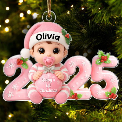 3D Effect Baby 1st Christmas 2025 - Personalized Acrylic Ornament - Heartwarming Christmas Gift For New Born, Baby