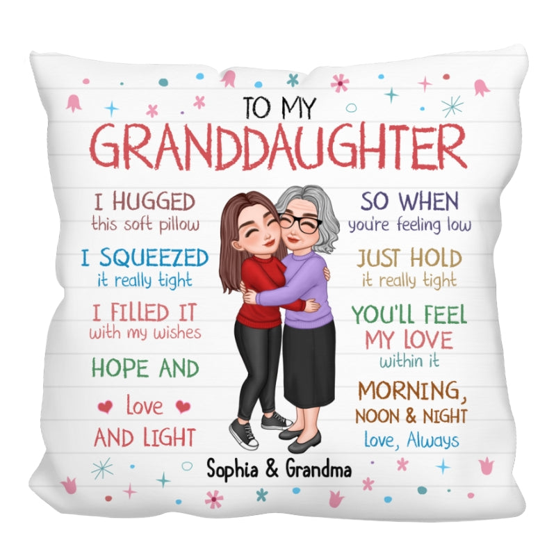 Grandma Hugging Adult Teenage Grandkid To My Granddaughter Grandson Personalized Pillow