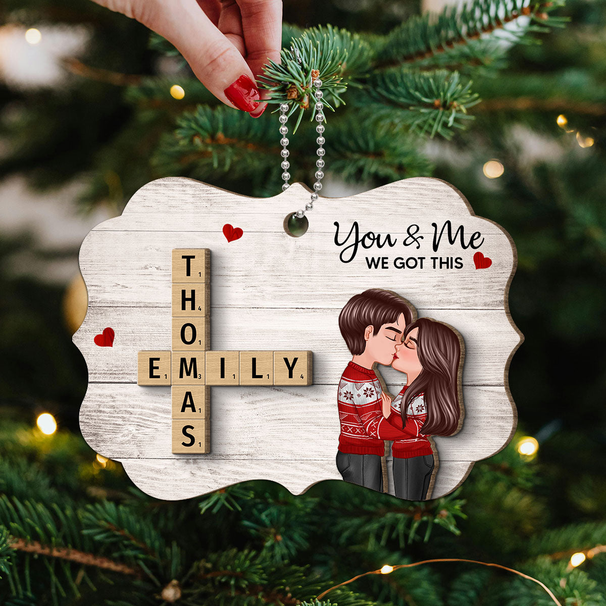 You & Me We Got This Couple Hugging Kissing Crossword Puzzle Art Personalized 2-Layer Wooden Ornament