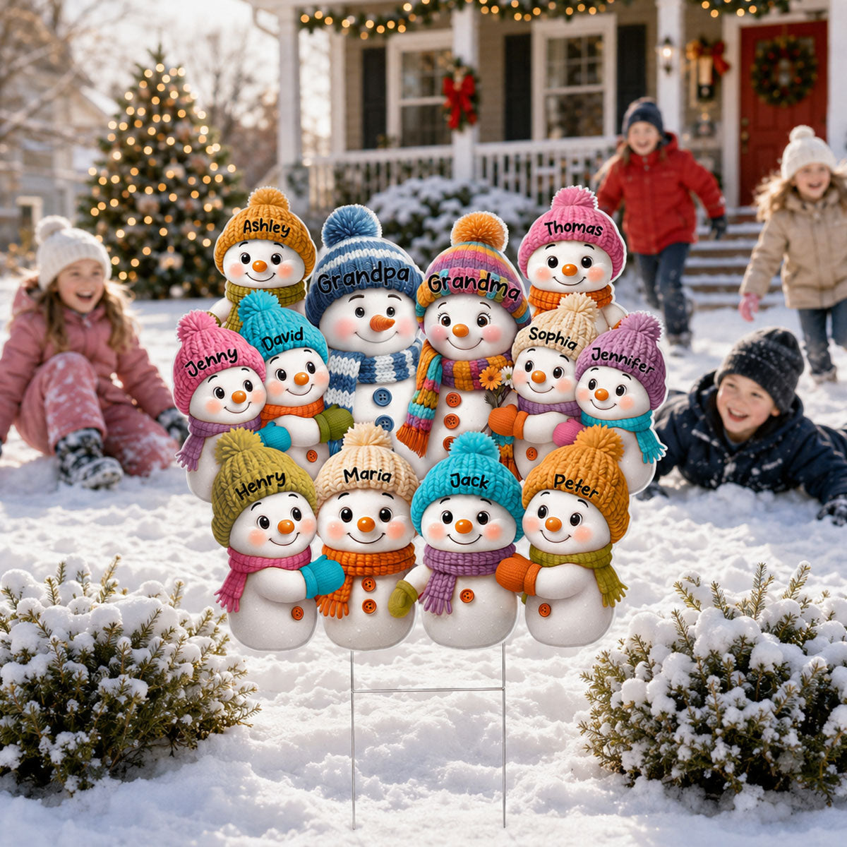 Christmas Snowman Grandpa Grandma Grandparents Grandkids - Personalized Yard Sign - Christmas Decor For Grandparents