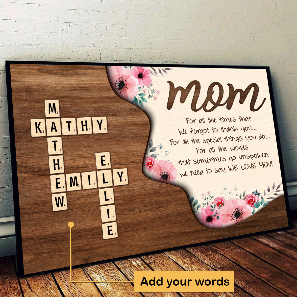 Mom For All The Time Not Thank You Crossword Puzzle Personalized Poster, Christmas Gift for Mom