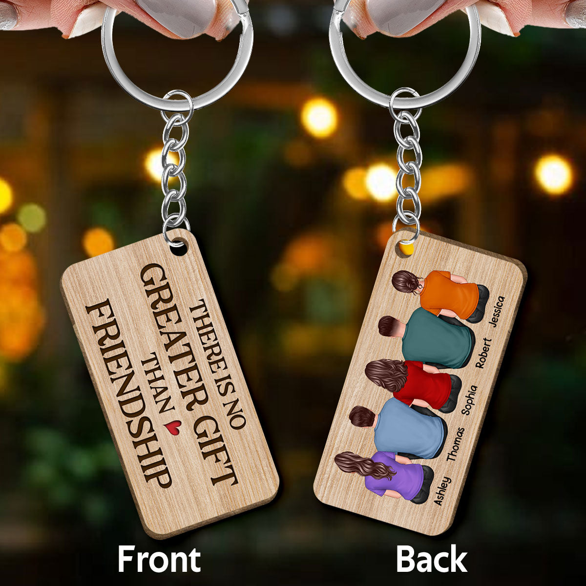 Back View Man Woman Always Friends Gift For Besties Personalized Wooden Keychain