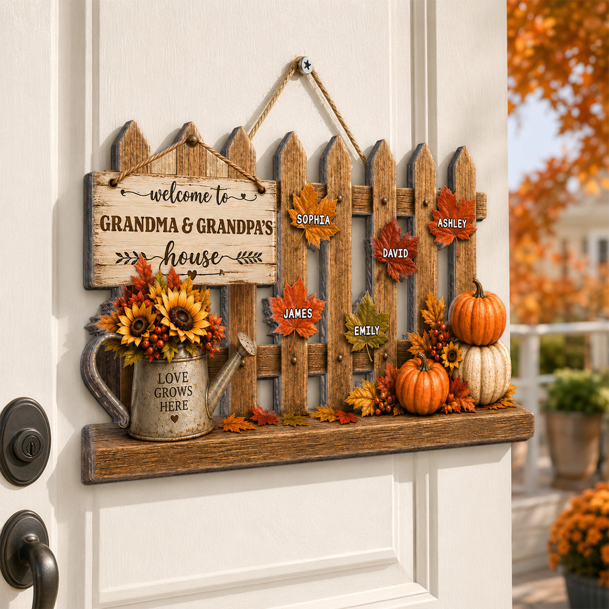 Welcome To Grandparents House Fall Season Fence - Personalized Wood Sign