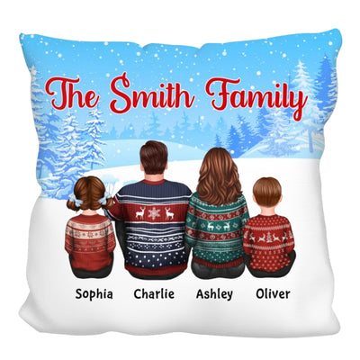 Back View Family Dad Mom Kids Dogs Cats Personalized Pillow (Insert Included)