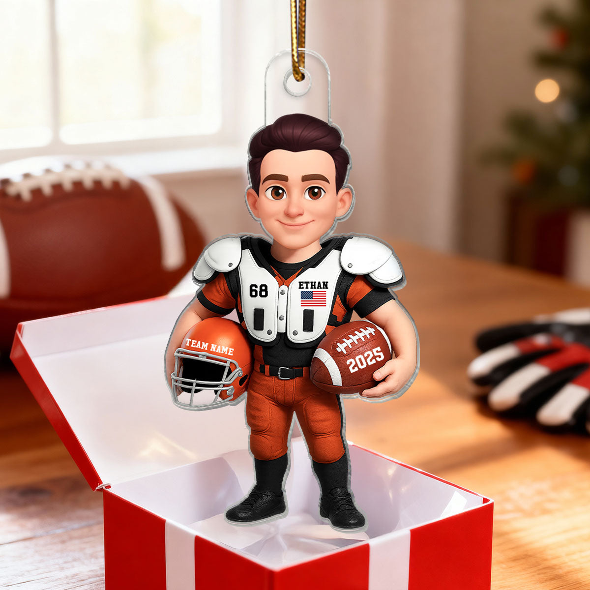 3D Effect Proud American Football Player - Personalized Acrylic Car Hanger - Gift For Football Lovers, Grandson, Son, Husband