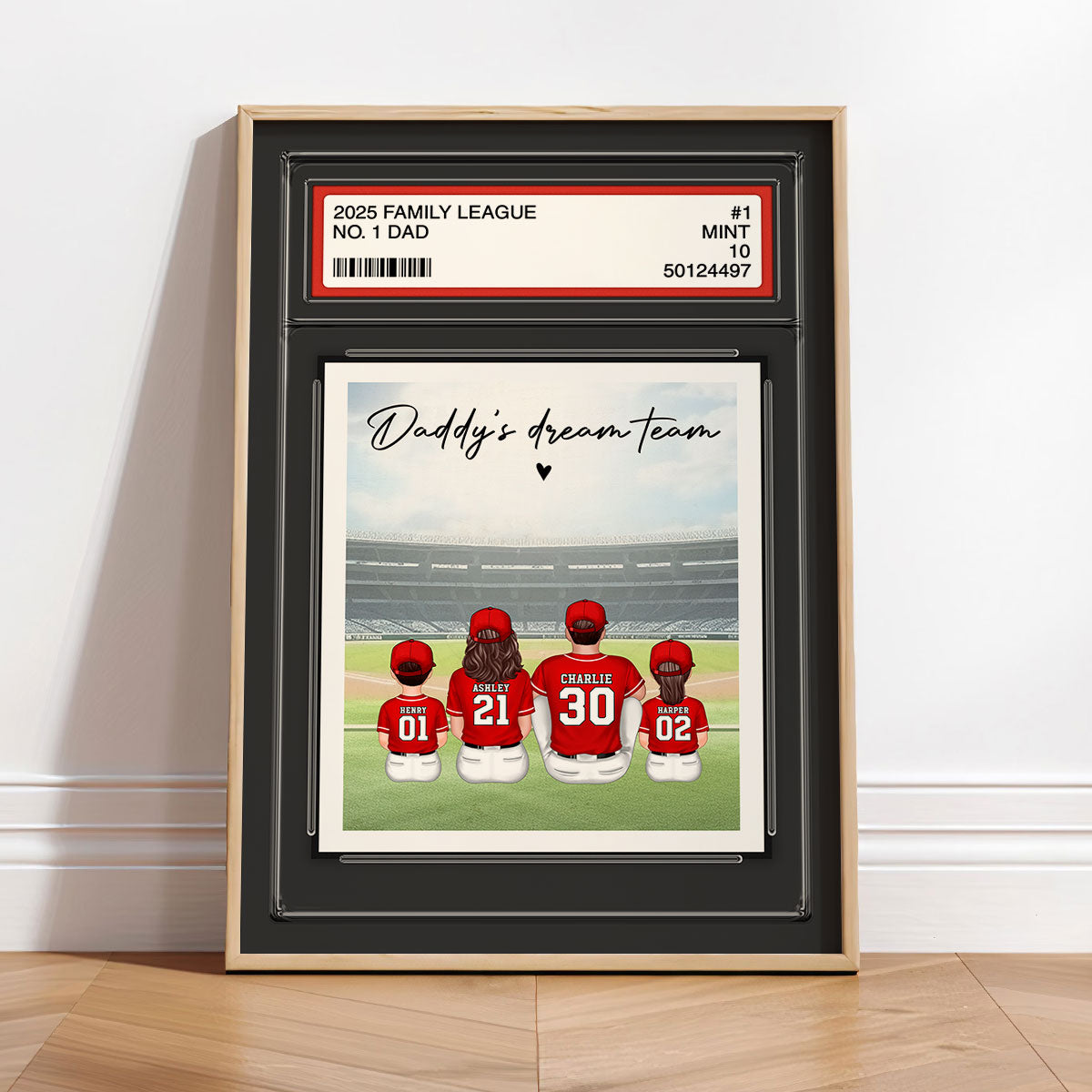 Baseball No. 1 Dad Man & Kids Sitting Trading Card Style Personalized Poster