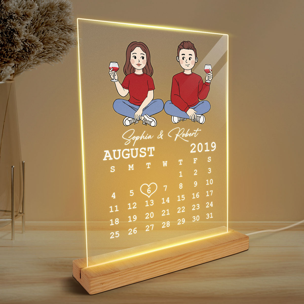 Cartoon Couple Anniversary Calendar Personalized Acrylic LED Lamp Night Light