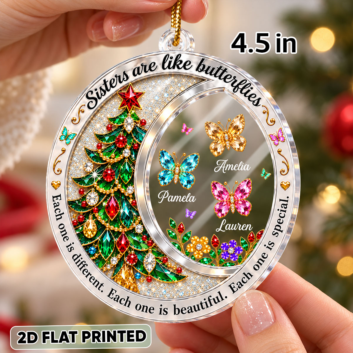 Sisters Are Like Butterflies - Personalized Acrylic Ornament - Christmas Gift for Sisters