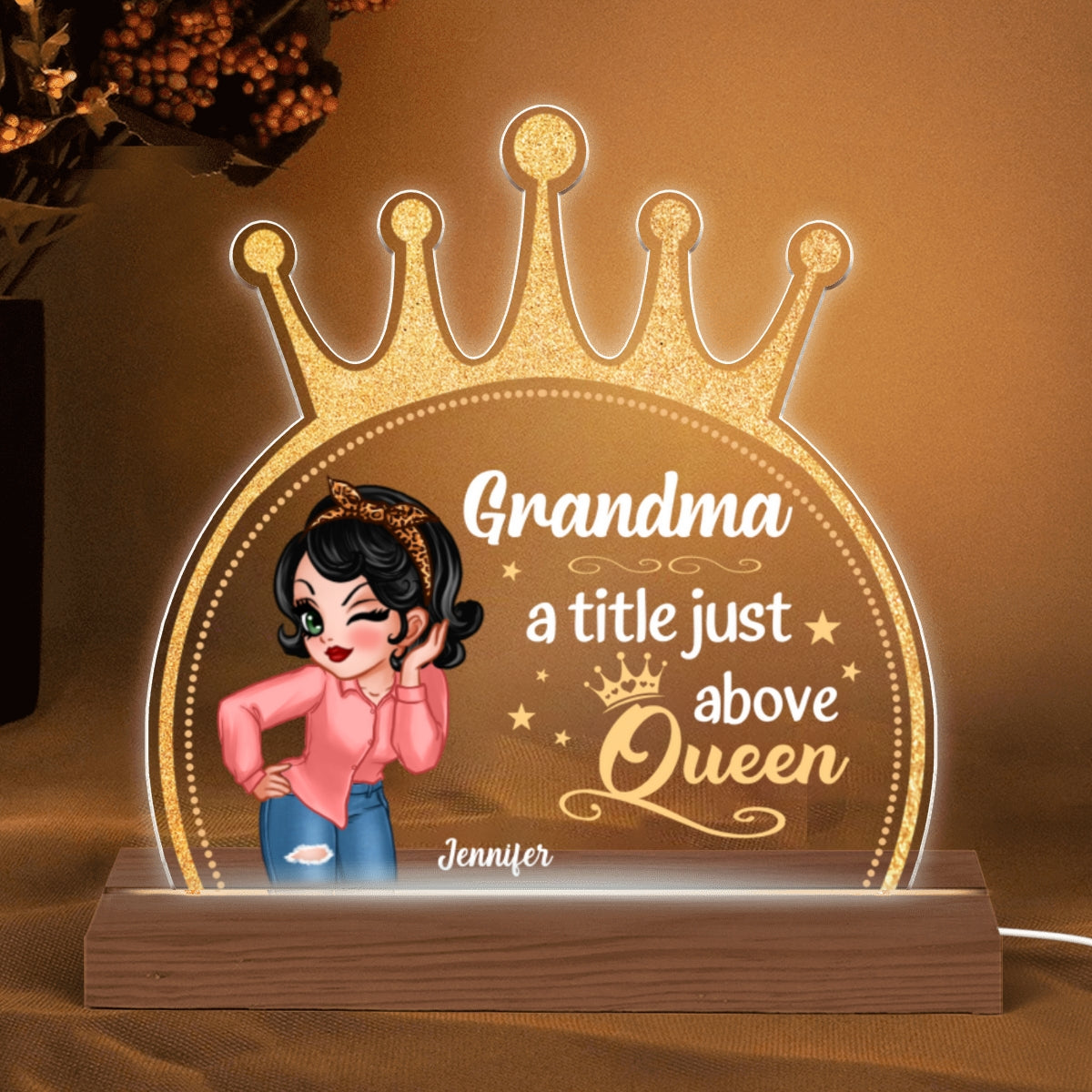 Grandma Title Above Queen Mother‘s Day Gift Personalized Acrylic Custom Shape LED Lamp Night Light