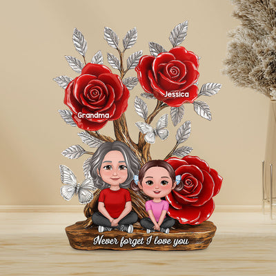 Mom Grandma & Kids Sitting Under Tree With Roses Personalized Acrylic Block Plaque