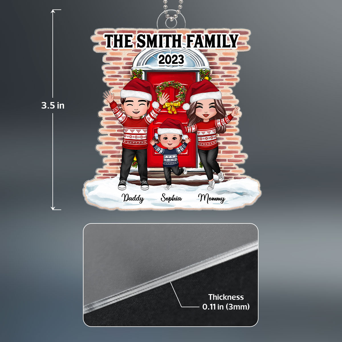 Happy Doll Family Standing Front Door Christmas Gift Personalized Acrylic Ornament