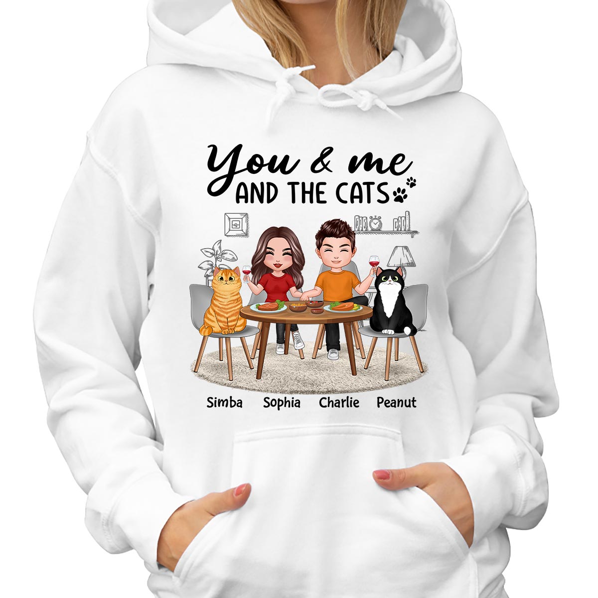 Couple And Cats Sitting At The Table Personalized Shirt