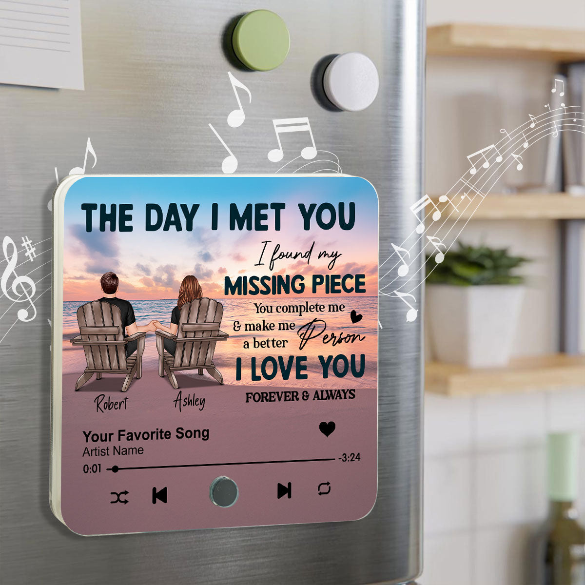 Couple Beach Landscape The Day I Met You Personalized Music Fridge Magnet