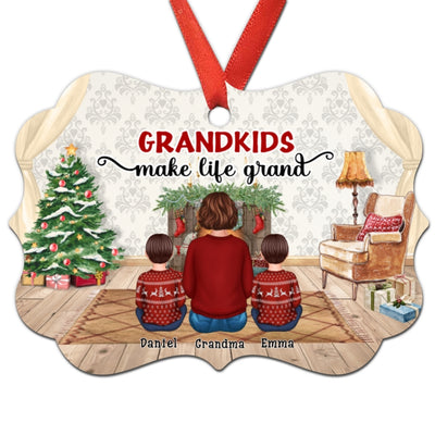Grandma Grandkids Back View Fireplace Personalized Christmas Ornament