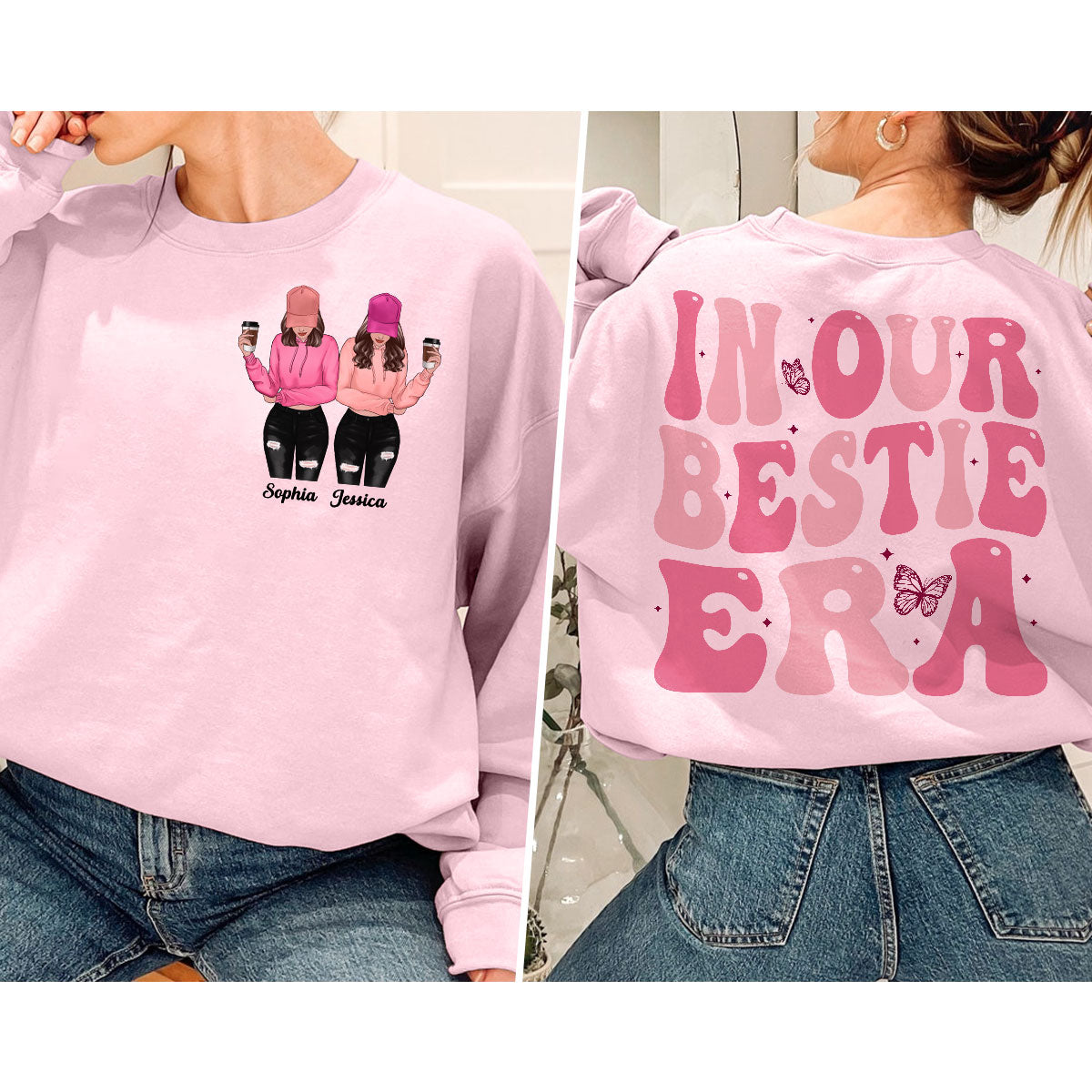In Our Bestie Era Unique Gift For Best Friends Personalized Double Sided Sweatshirt