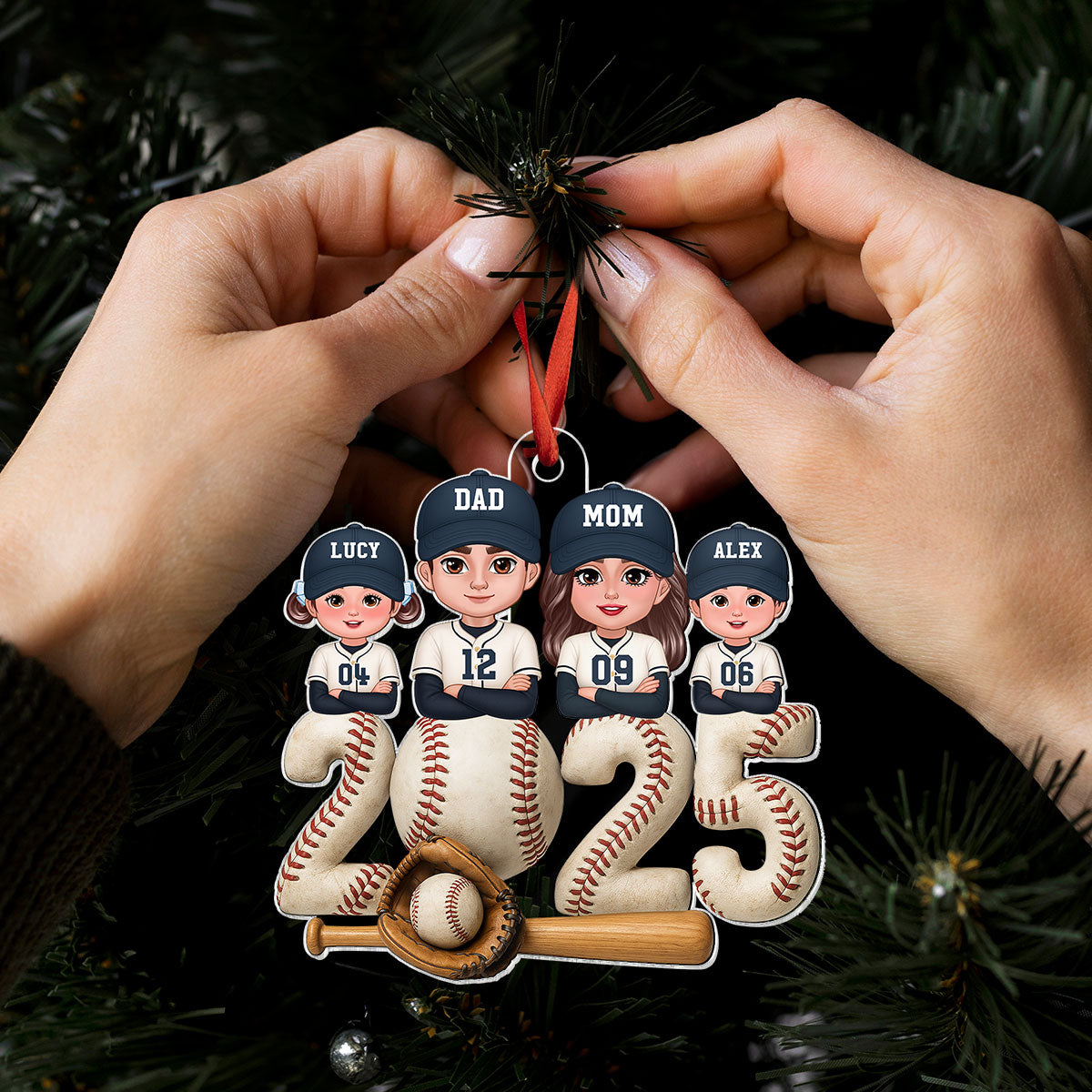 3D Effect Christmas Baseball Family Together We're A Team - Personalized Acrylic Ornament - Gift For Family
