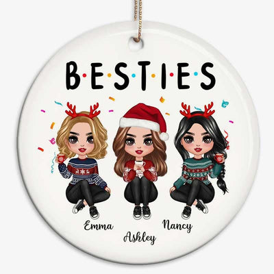 Christmas Confetti Doll Besties Sitting Personalized Circle Ornament