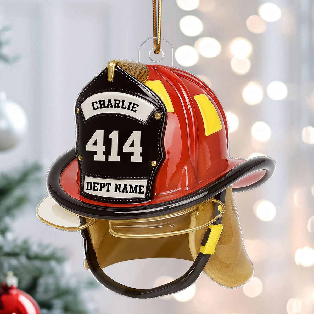 3D Effect Firefighter Helmet - Personalized Acrylic Car Hanger- Gift For Firefighter