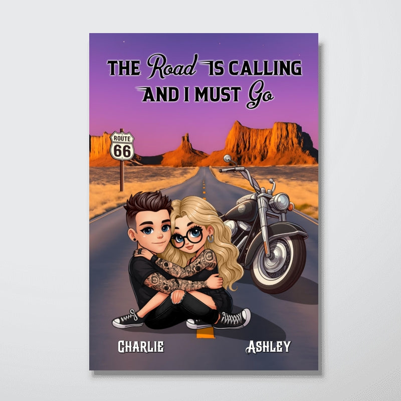 On A Dark Desert Highway Cool Wind In My Hair Motorcycle Riding Personalized Poster for Biker Couples