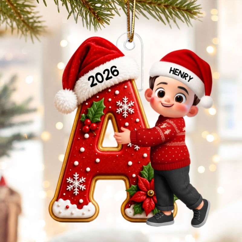 Joyful Christmas Letter Hug - Personalized Acrylic Ornament - Gift For Boys, Girls, Grandkids