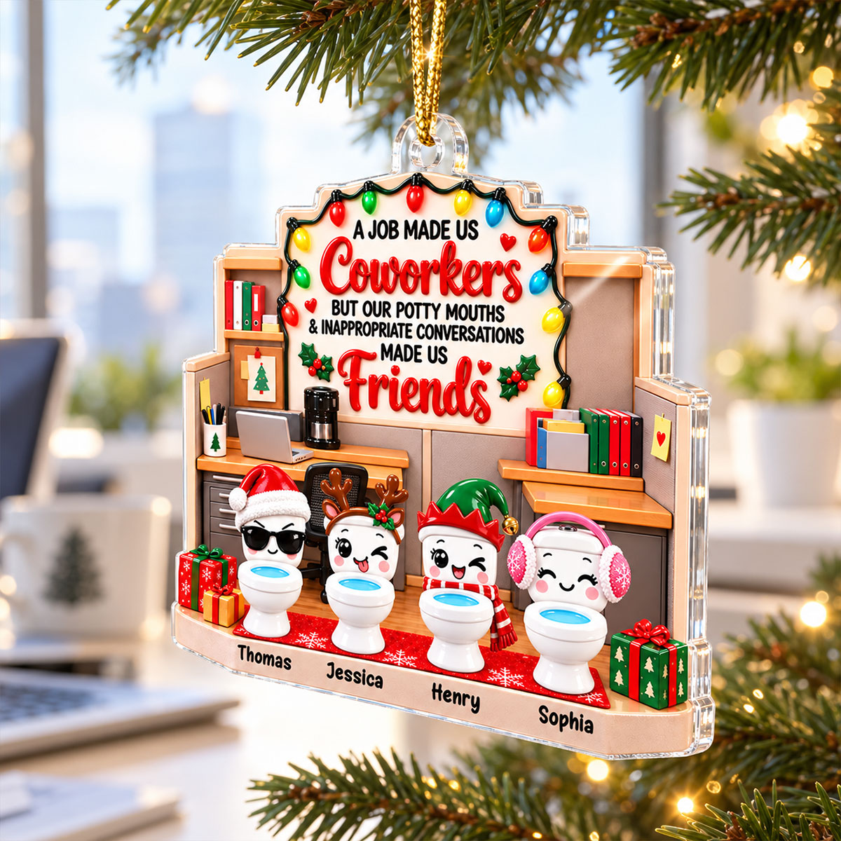 Funny Potty Mouth Coworkers Forever Friends - Personalized Acrylic Ornament - Christmas Gift For Coworkers, Work Besties, Office Friends
