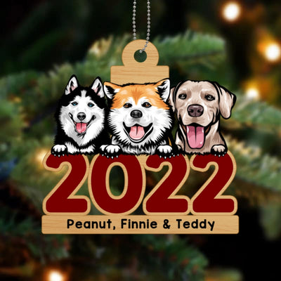 Peeking Dog 2022 Christmas Personalized Wooden Ornament