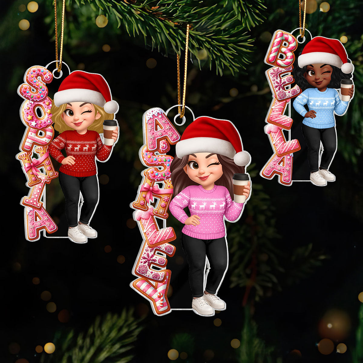 Custom Name Gingerbread Alphabet - Personalized Acrylic Ornament - Christmas Gift for Besties