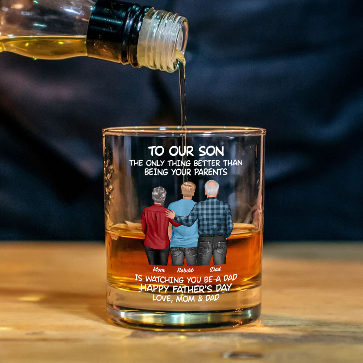 To My Son From Mom Dad Happy Father's Day Personalized Whiskey Glass| Heartfelt Father's Day Gift For Son
