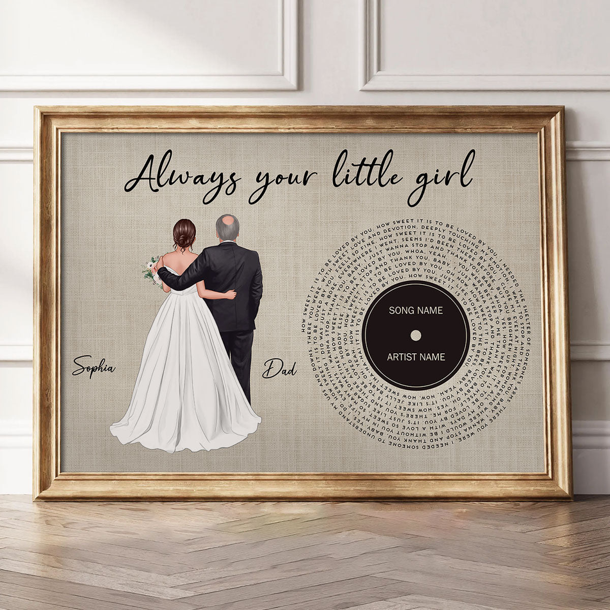 Father Daughter Dance Custom Vinyl Record Song Lyrics Personalized Poster, Gift For Father Of The Bride