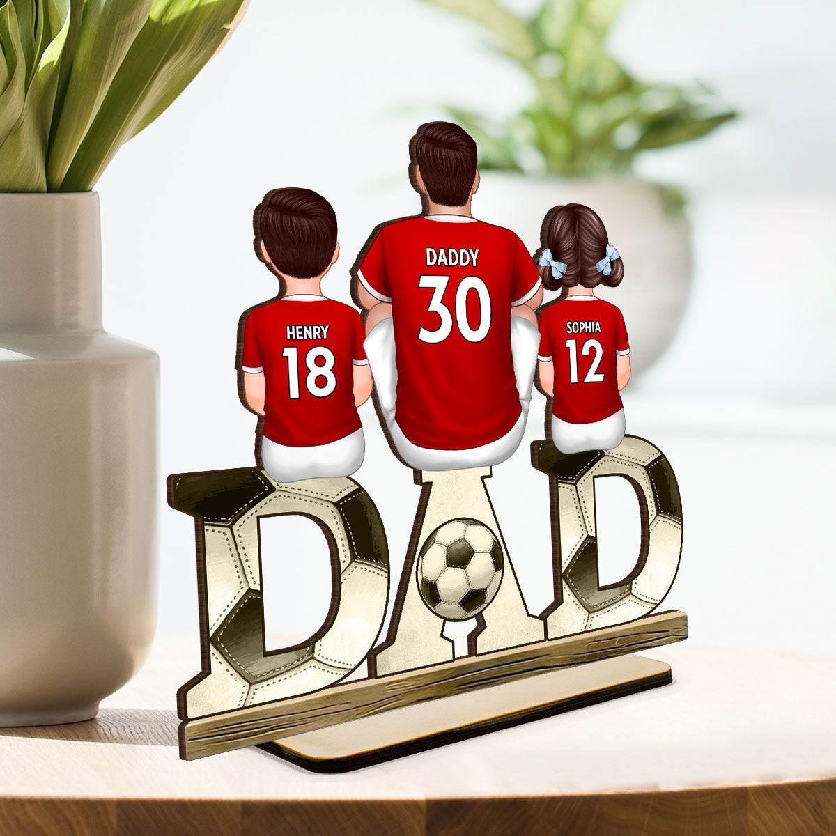 Soccer Dad & Kids - Personalized 2-Layered Wooden Plaque - Gift For Dad, Gift For Husband, Gift For Grandpa