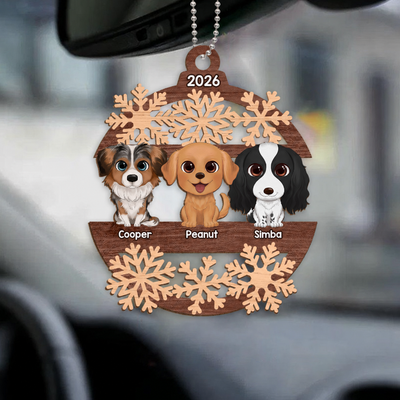 Snowflake Dogs Cats Sitting Personalized Wooden Ornament