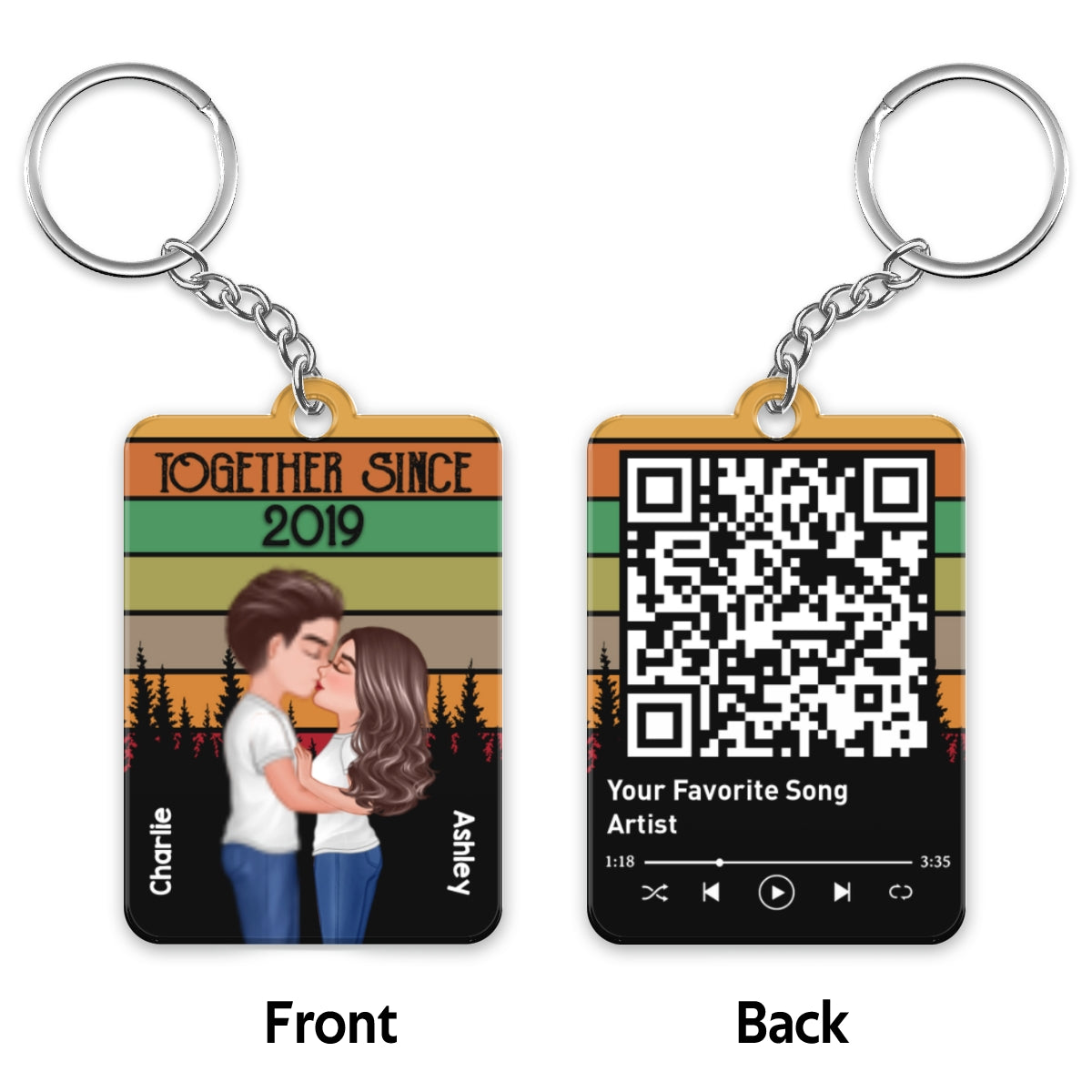 Retro Forest Doll Couple Kissing Favorite Song QR Code Personalized Acrylic Keychain