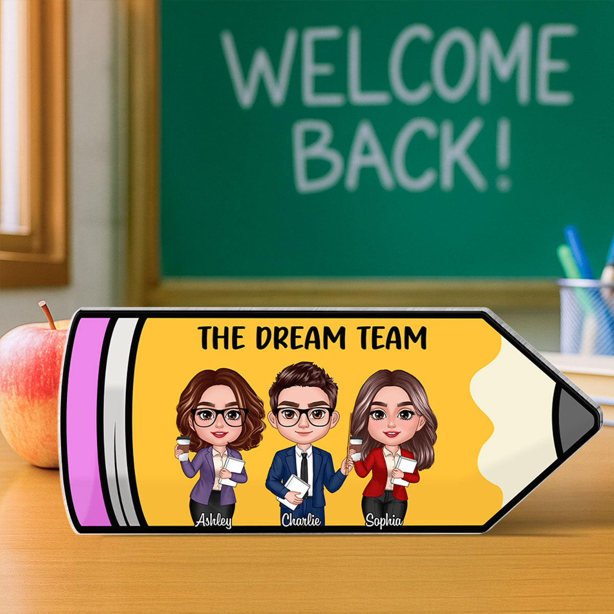Doll Teacher Best Friends Colleagues Pencil Personalized Acrylic Block, Back To School Gift, Teacher Appreciation Gift