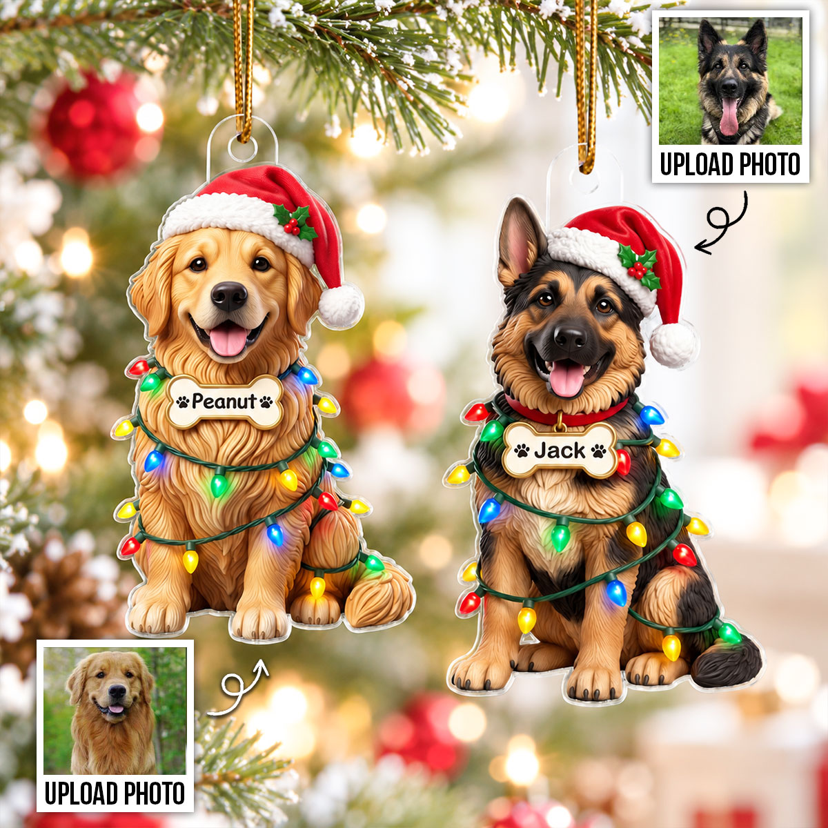 Naughty Dog Cat Pet Christmas Light Bulbs - Personalized Acrylic Ornament - Funny Christmas Gift, Decor For Dog Lovers, Cat Lovers, Pet Lovers