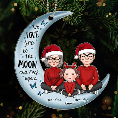 Grandpa Grandma Love You To The Moon And Back - Personalized Acrylic Ornament - Heartwarming Gift For Grandkids