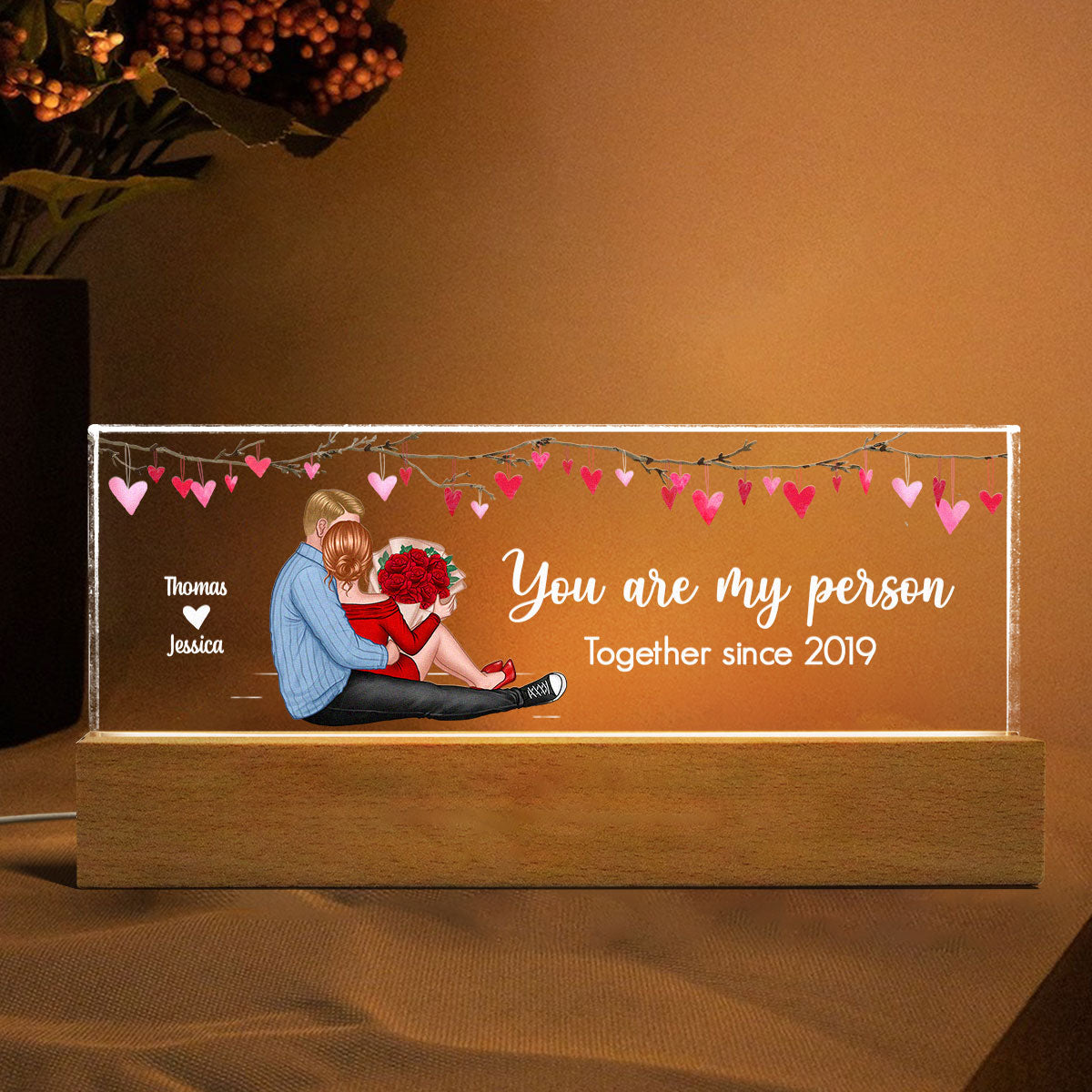 You Are My Person Couple Sitting Personalized Acrylic LED Night Light, Anniversary Just Because Gift For Her For Him