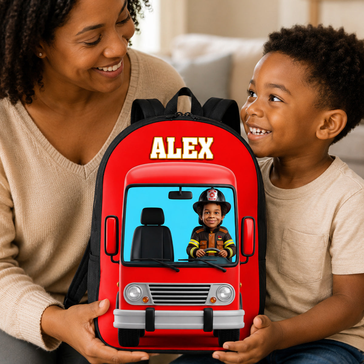 Fire Truck Backpack For Kids Custom Photo - Personalized Backpack - Back To School Gift For Kids
