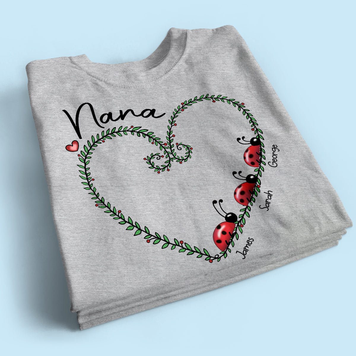 Grandma Mom Ladybug Heart Personalized Shirt