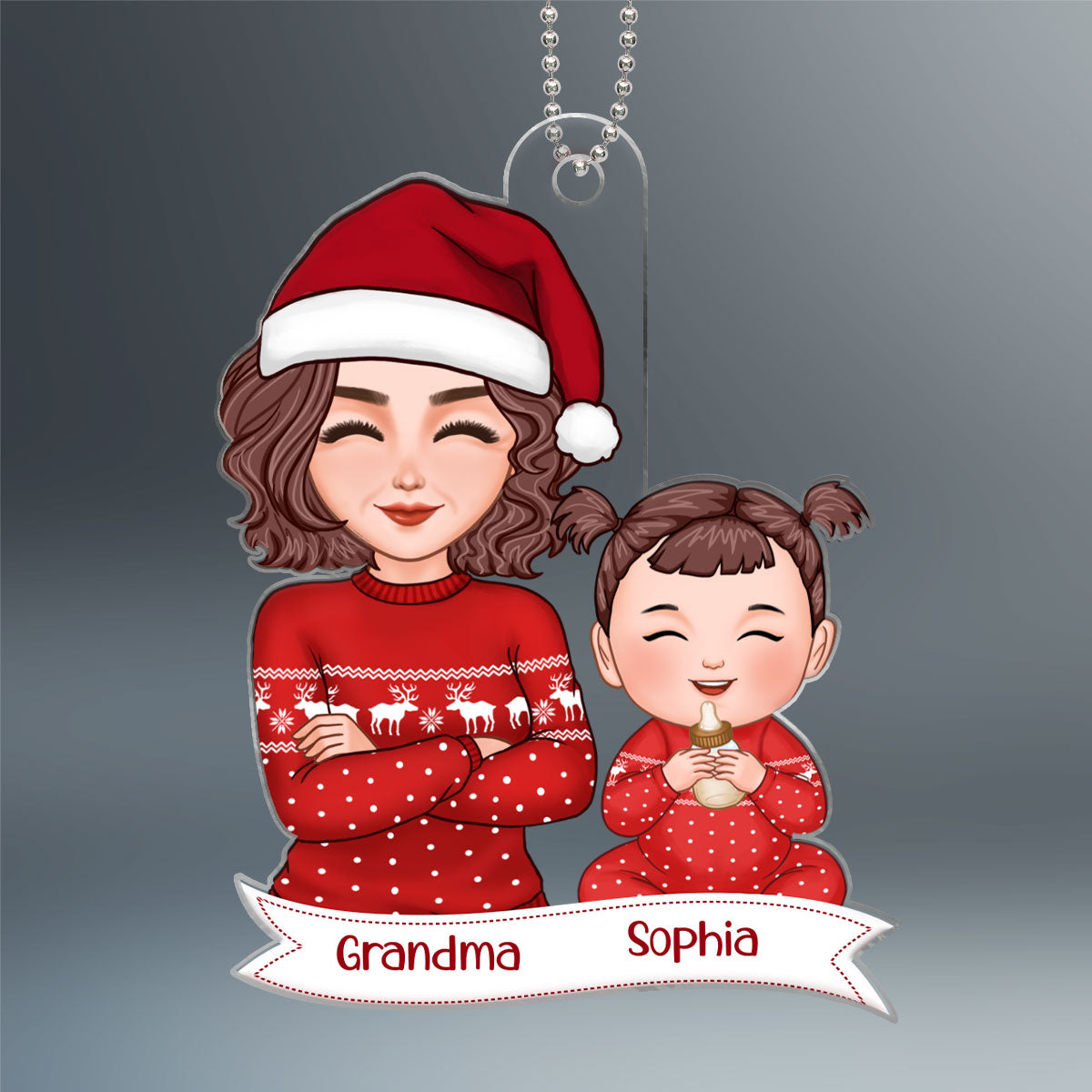 Pretty Grandma Grandkid Smiling Baby's First Christmas Acrylic Ornament - Personalized Gift For Grandma