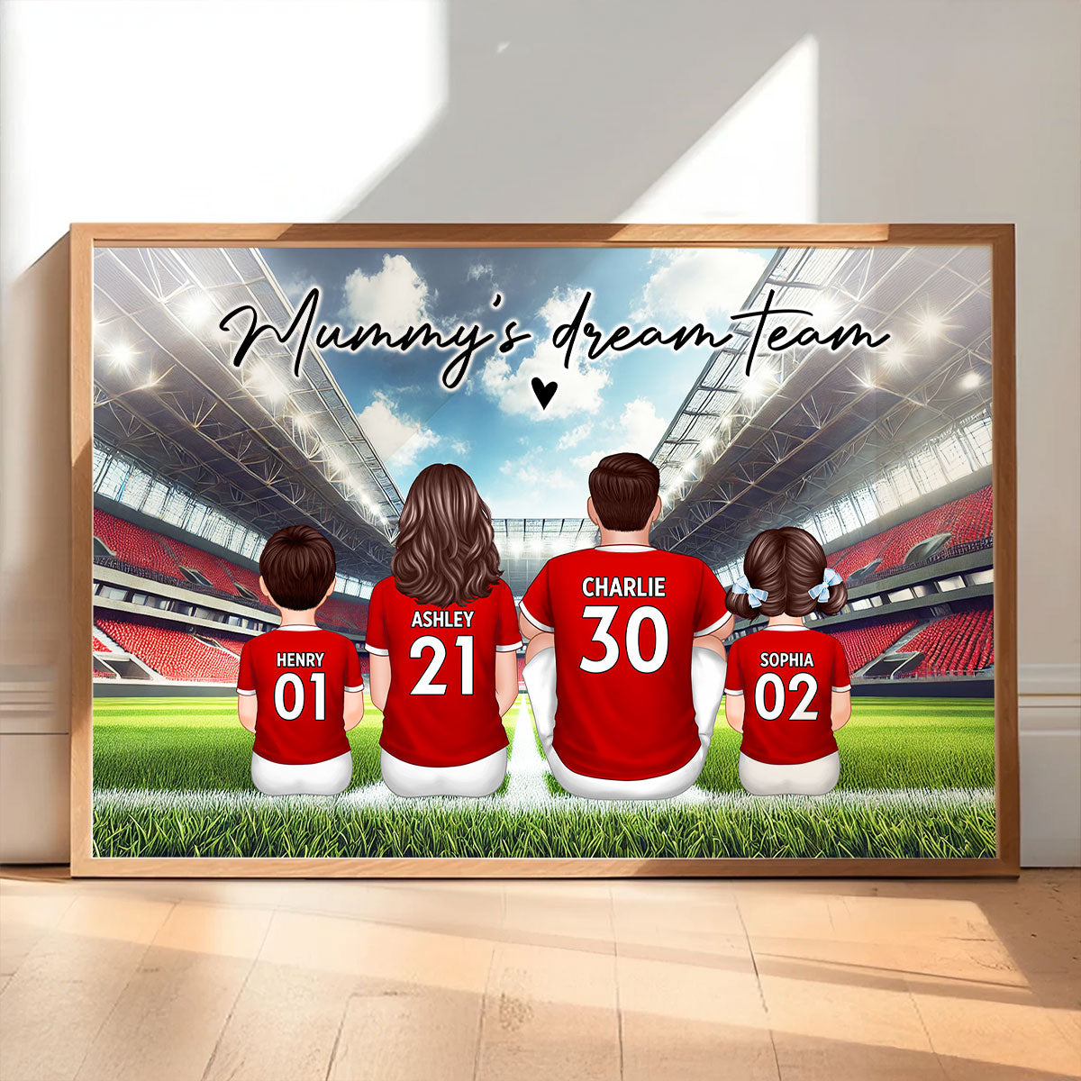 Mummy's Dream Team Football Family Sitting Personalized Poster, Gift for Mum, Wife