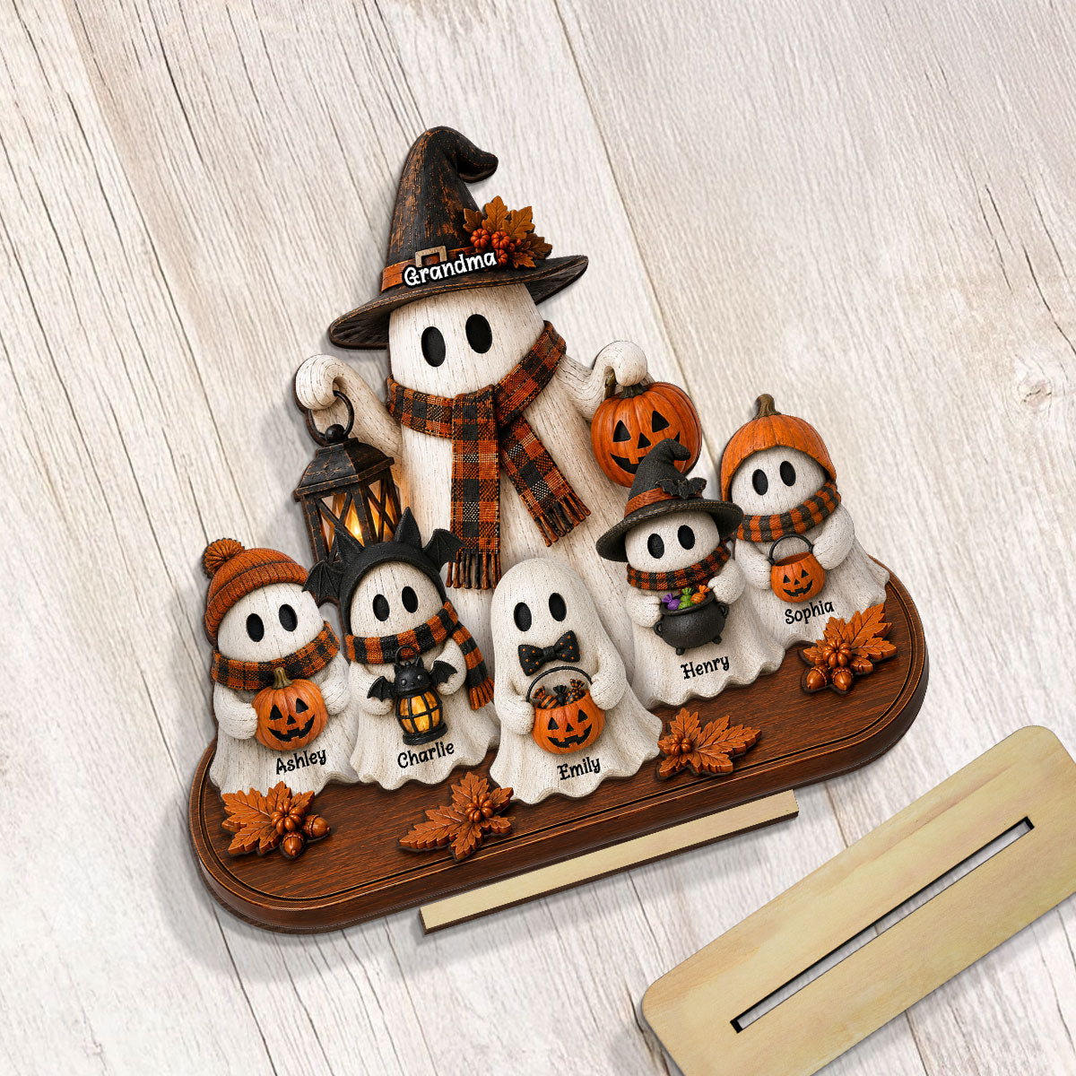 Rustic Fall Ghost Grandma Grandkids - Personalized Wooden Plaque - Gift For Grandma