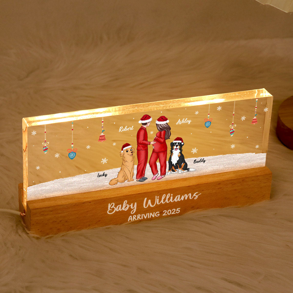 Personalized Pregnancy LED, Expecting Family Christmas Personalized Acrylic Block LED Night Light, New Mom Christmas Gift
