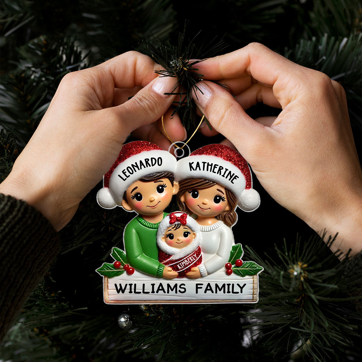 Personalized New Parents Baby in Red Swaddle Christmas Acrylic Ornament, Gift for New Mom New Dad, Baby Newborn Gift