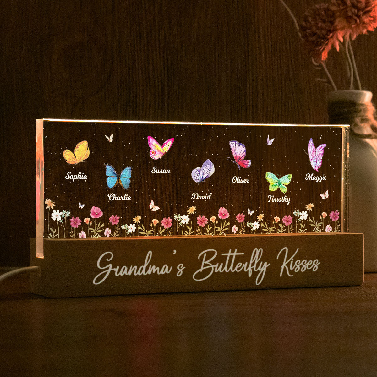 Personalized Butterfly Grandma's Bunch Acrylic Block LED Night Light, Grandma Butterfly Kisses, Butterflies Mom, Gift, Nana Grandma Grandmy