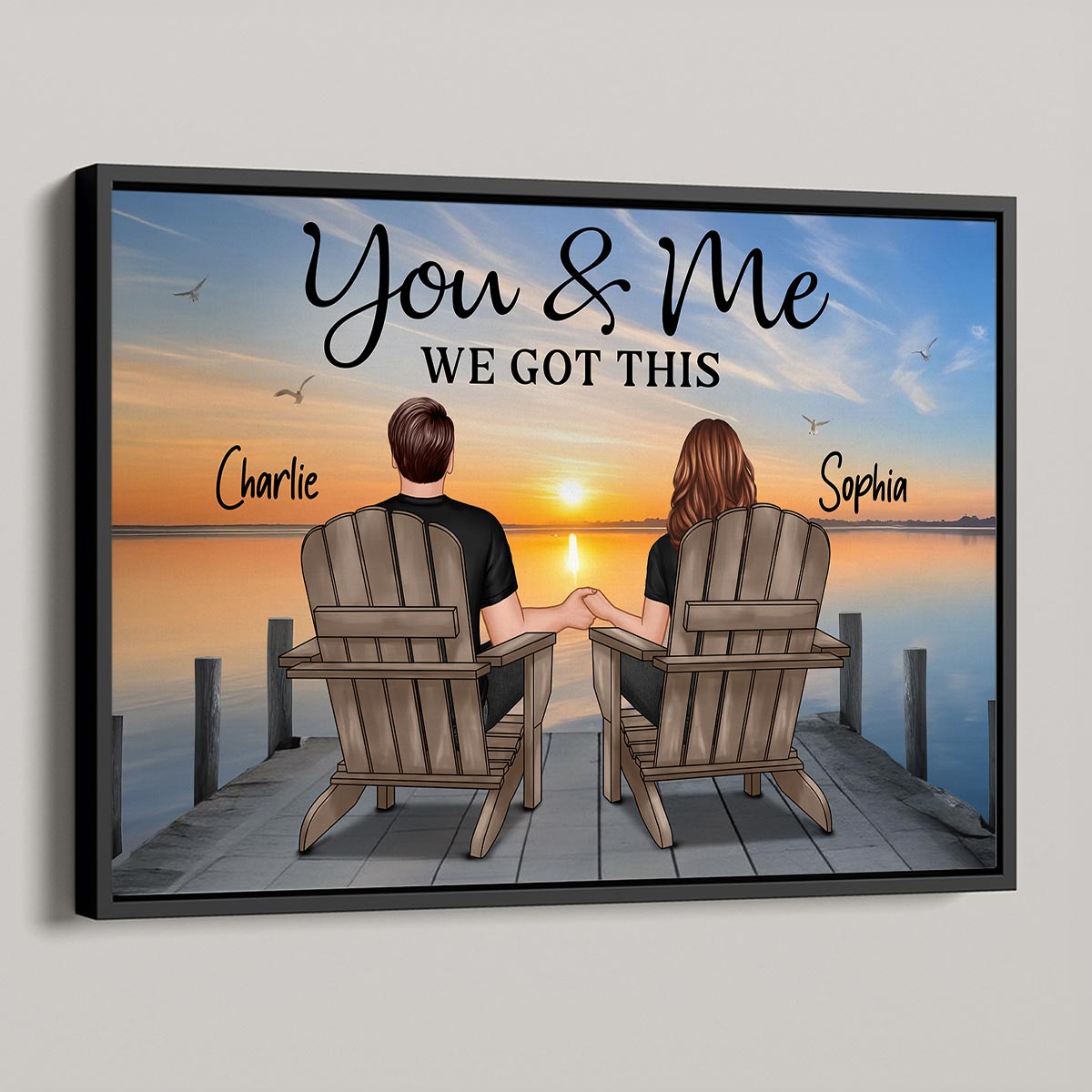 Back View Couple Sitting On The Lake Dock Personalized Poster, Heartfelt Gift For Couple, For Him, For Her, Boyfriend, Girlfriend, Husband, Wife