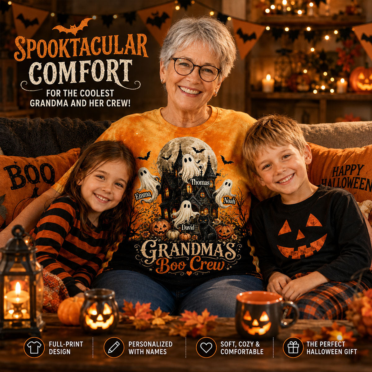 Halloween Theme Grandma Boo Crew - Personalized Shirt - Halloween Gift For Grandma