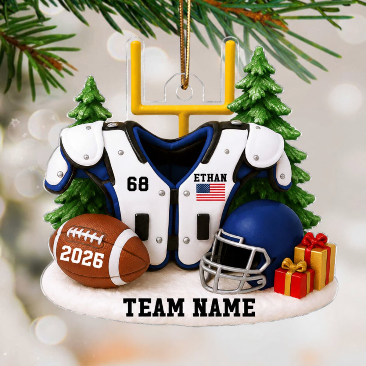 3D Effect Proud Nation Flag American Football Shoulder Pads - Personalized Acrylic Ornament - Gift For Football Lovers