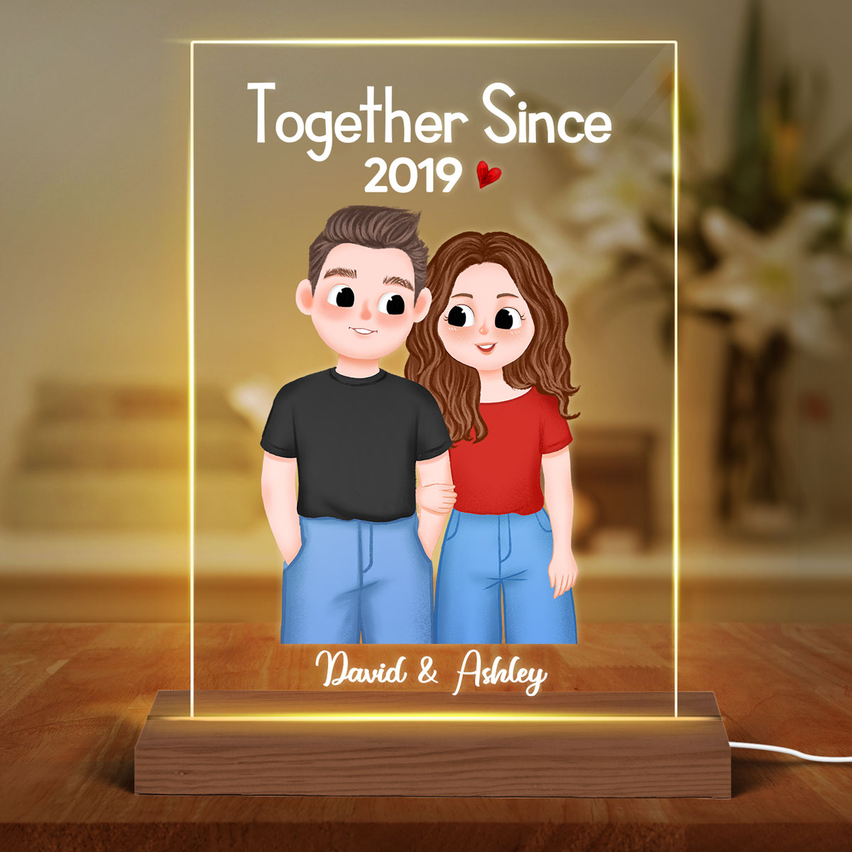 Cute Illustration Couple Together Since Personalized Rectangle Acrylic Plaque LED Night Light